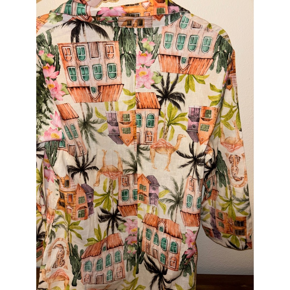 Spigue Di Lino Italian Linen‑Blend Dress Made in Italy Tropical Print XL NWT - Picture 9 of 9